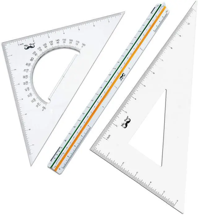 Alt view image 3 of 7 - Architectural Triangular Ruler Set with 12 Inch Triangular Scale