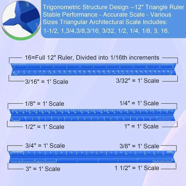 Alt view image 3 of 6 - Architectural Scale Ruler, Imperial Architect Scale, Engineer Scale Ruler