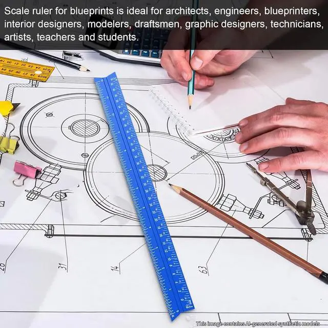 Alt view image 5 of 6 - Architectural Scale Ruler, Imperial Architect Scale, Engineer Scale Ruler