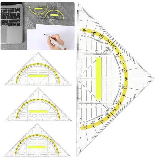 Main image of 4 Pcs Multifunctional Triangle Ruler with Handle, Plastic Triangle Ruler Protractor Geometry Set Transparent Set Square Drafting Ruler for Architectors Designers Engineers Drawing Tools