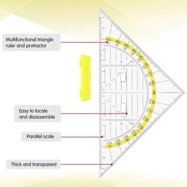 Alt view image 2 of 7 - 4 Pcs Multifunctional Triangle Ruler with Handle, Plastic Triangle Ruler Protractor Geometry Set Transparent Set Square Drafting Ruler for Architectors Designers Engineers Drawing Tools