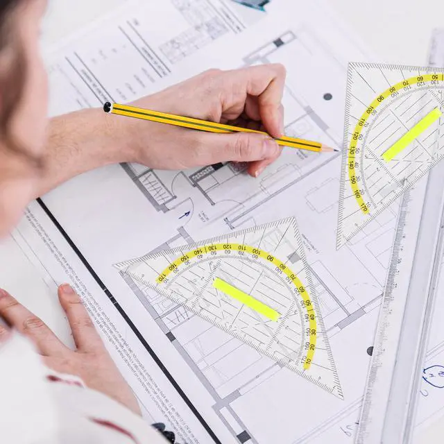 Alt view image 4 of 7 - 4 Pcs Multifunctional Triangle Ruler with Handle, Plastic Triangle Ruler Protractor Geometry Set Transparent Set Square Drafting Ruler for Architectors Designers Engineers Drawing Tools
