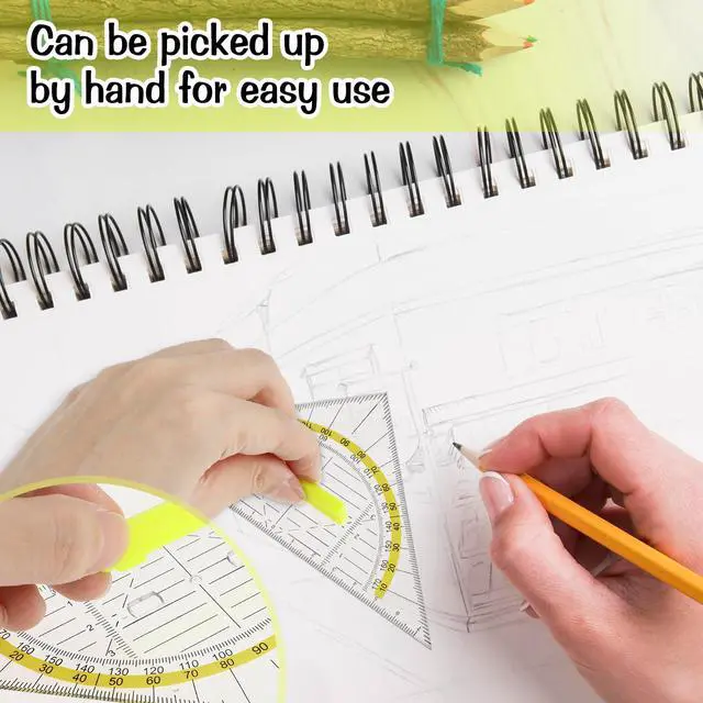 Alt view image 6 of 7 - 4 Pcs Multifunctional Triangle Ruler with Handle, Plastic Triangle Ruler Protractor Geometry Set Transparent Set Square Drafting Ruler for Architectors Designers Engineers Drawing Tools