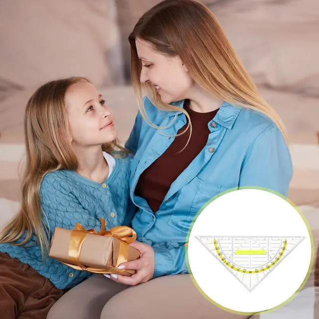 Alt view image 7 of 7 - 4 Pcs Multifunctional Triangle Ruler with Handle, Plastic Triangle Ruler Protractor Geometry Set Transparent Set Square Drafting Ruler for Architectors Designers Engineers Drawing Tools