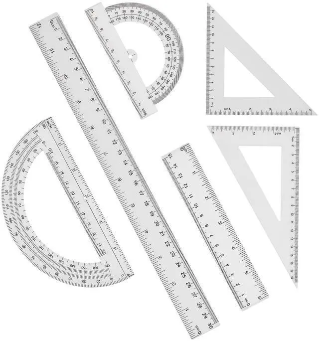 Main image of Plastic Clear Ruler Math Set-4 12 Inch 6 Inch Transparent Straight Ruler, 30/60 and 45/90 Triangle Ruler Geometry Math Transparent Ruler Measuring Tool for School Office Home Teachers Kids Supplies