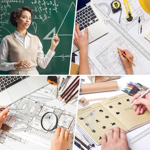 Alt view image 4 of 7 - Plastic Clear Ruler Math Set-4 12 Inch 6 Inch Transparent Straight Ruler, 30/60 and 45/90 Triangle Ruler Geometry Math Transparent Ruler Measuring Tool for School Office Home Teachers Kids Supplies