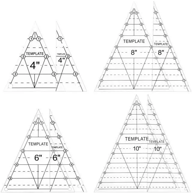 Main image of 8 Pcs Tall Triangle Ruler for Quilting 4 6 8 10 Inch Acrylic Template Rulers Quilting Sewing Layer Cake Patchwork Supplies for Cutting Pattern DIY Craft (Clear)