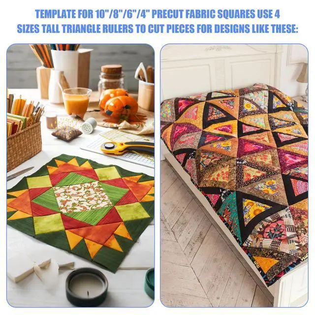 Alt view image 3 of 7 - 8 Pcs Tall Triangle Ruler for Quilting 4 6 8 10 Inch Acrylic Template Rulers Quilting Sewing Layer Cake Patchwork Supplies for Cutting Pattern DIY Craft (Clear)
