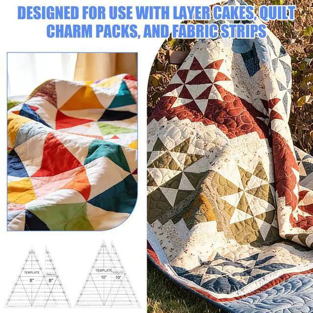 Alt view image 4 of 7 - 8 Pcs Tall Triangle Ruler for Quilting 4 6 8 10 Inch Acrylic Template Rulers Quilting Sewing Layer Cake Patchwork Supplies for Cutting Pattern DIY Craft (Clear)