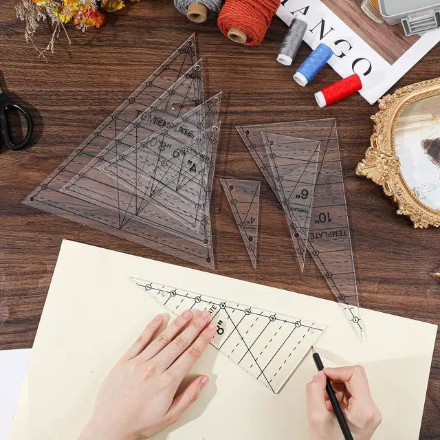 Alt view image 5 of 7 - 8 Pcs Tall Triangle Ruler for Quilting 4 6 8 10 Inch Acrylic Template Rulers Quilting Sewing Layer Cake Patchwork Supplies for Cutting Pattern DIY Craft (Clear)