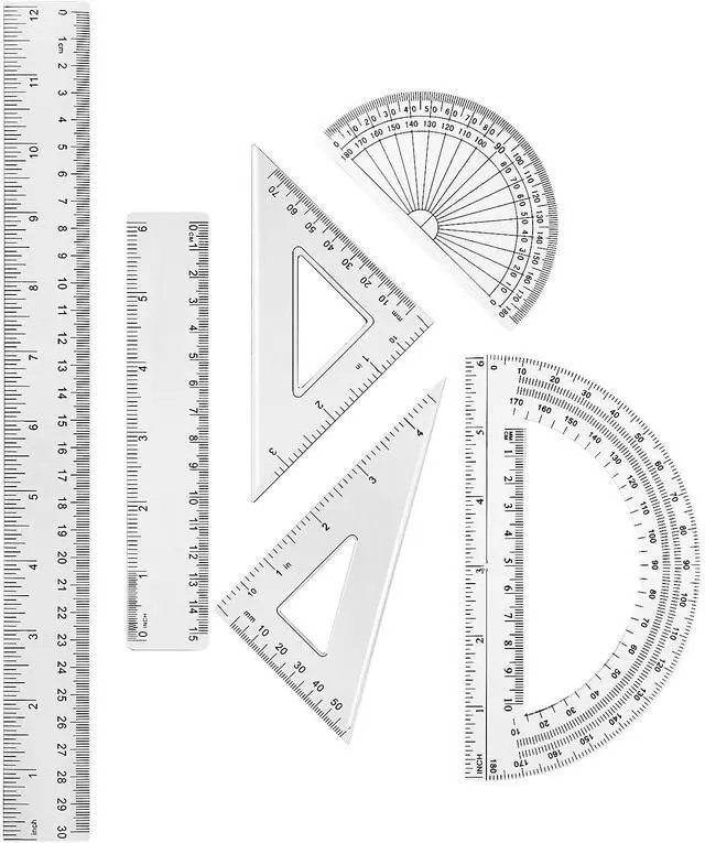 Main image of 1 Set Plastic Clear Math Set Includes Protractor Triangle Rulers 12 Inch 6 Inch Straight Geometry Math Transparent Ruler Measuring Tool for School Office Home Supplies(Clear)