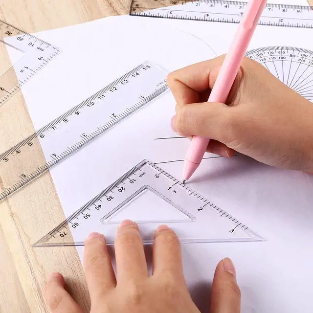 Alt view image 3 of 7 - 1 Set Plastic Clear Math Set Includes Protractor Triangle Rulers 12 Inch 6 Inch Straight Geometry Math Transparent Ruler Measuring Tool for School Office Home Supplies(Clear)