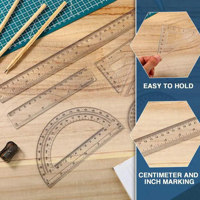 Alt view image 4 of 7 - 1 Set Plastic Clear Math Set Includes Protractor Triangle Rulers 12 Inch 6 Inch Straight Geometry Math Transparent Ruler Measuring Tool for School Office Home Supplies(Clear)