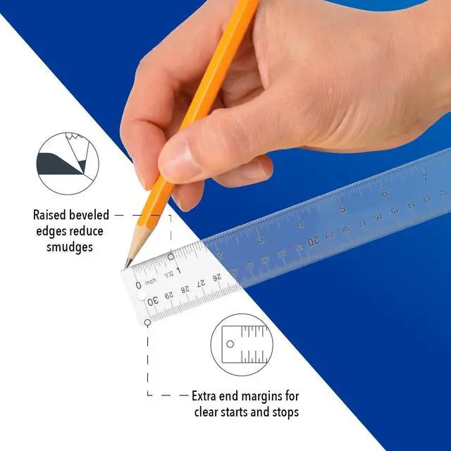 Alt view image 3 of 7 - Acrylic Clear Ruler, Easy-to-Read Markings, Scratch-Resistant Design, Raised Beveled Edges, for Crafting, Office, Classroom, Back to School Supplies, 12-Inch