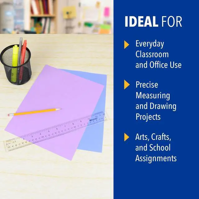 Alt view image 4 of 7 - Acrylic Clear Ruler, Easy-to-Read Markings, Scratch-Resistant Design, Raised Beveled Edges, for Crafting, Office, Classroom, Back to School Supplies, 12-Inch