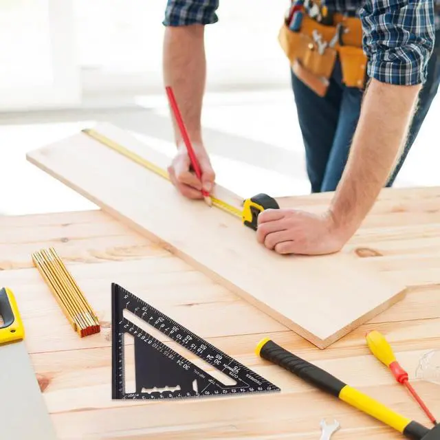 Alt view image 2 of 7 - Builder 7inch Metric 14 Types of Drill Holes Triangle Ruler Carpenters Tools