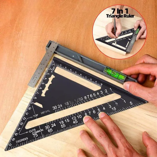 Alt view image 3 of 7 - Builder 7inch Metric 14 Types of Drill Holes Triangle Ruler Carpenters Tools