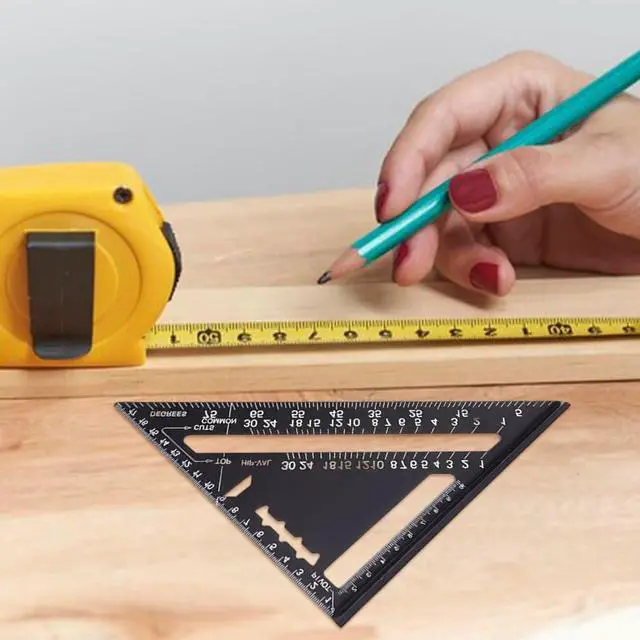 Alt view image 7 of 7 - Builder 7inch Metric 14 Types of Drill Holes Triangle Ruler Carpenters Tools