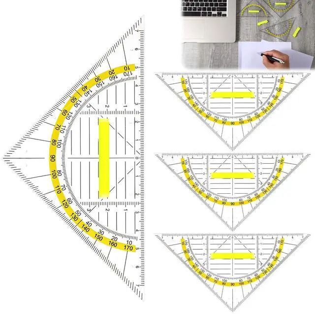 Main image of Multifunctional Triangle Ruler with Handle, 4 PCS Transparent Set Square with Protractor Plastic Triangle Ruler Set Drafting Triangles for Designers Architectors Engineers Geometry Drawing Tools