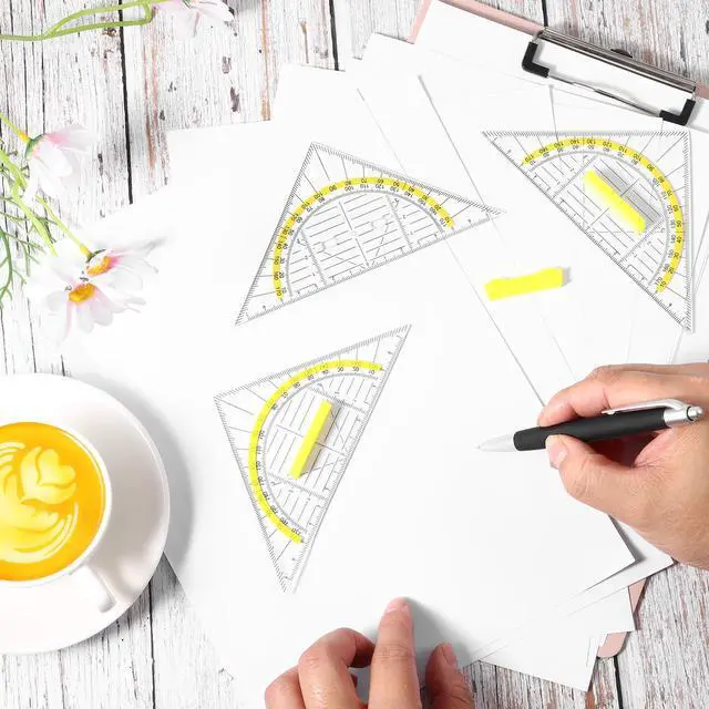 Alt view image 4 of 7 - Multifunctional Triangle Ruler with Handle, 4 PCS Transparent Set Square with Protractor Plastic Triangle Ruler Set Drafting Triangles for Designers Architectors Engineers Geometry Drawing Tools