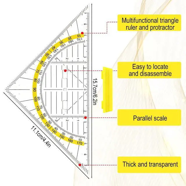 Alt view image 3 of 7 - Multifunctional Triangle Ruler with Handle, 4 PCS Transparent Set Square with Protractor Plastic Triangle Ruler Set Drafting Triangles for Designers Architectors Engineers Geometry Drawing Tools