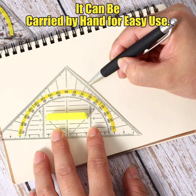 Alt view image 6 of 7 - Multifunctional Triangle Ruler with Handle, 4 PCS Transparent Set Square with Protractor Plastic Triangle Ruler Set Drafting Triangles for Designers Architectors Engineers Geometry Drawing Tools