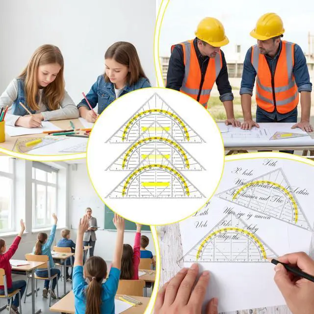 Alt view image 7 of 7 - Multifunctional Triangle Ruler with Handle, 4 PCS Transparent Set Square with Protractor Plastic Triangle Ruler Set Drafting Triangles for Designers Architectors Engineers Geometry Drawing Tools