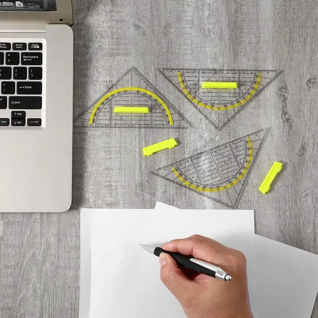 Alt view image 5 of 7 - Multifunctional Triangle Ruler with Handle, 4 PCS Transparent Set Square with Protractor Plastic Triangle Ruler Set Drafting Triangles for Designers Architectors Engineers Geometry Drawing Tools