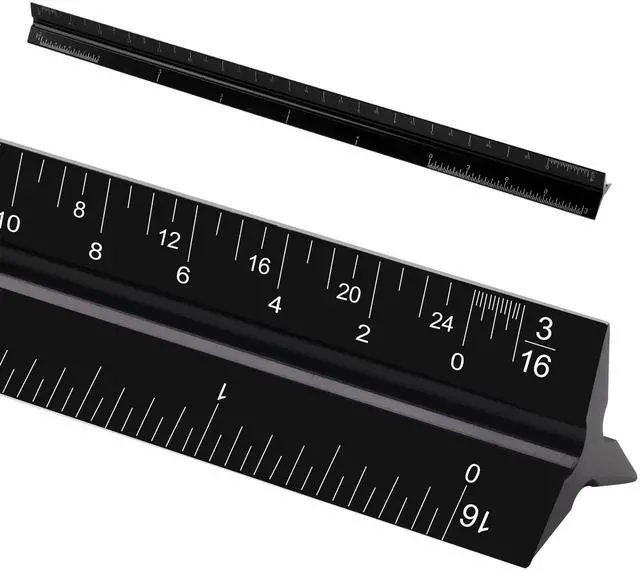 Main image of 12" Architectural Scale Ruler, Aluminum Scale, Triangular Ruler, Scale Ruler for Blueprint Imperial Measurements for Architects Engineering Artists, Draftsman Drawing, Laser-Etched Markings.(Black)