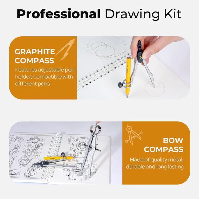 Alt view image 3 of 7 - 22 PCS Compass Geometry Tools with Case, Drafting Tools Geometry Set with Swing Arm Protractor, Rulers, Metal Compass, Square Set, Mechanical Pencil, Back to School Supplies for Students