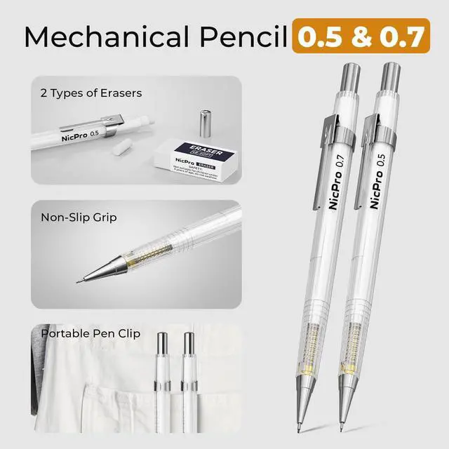 Alt view image 5 of 7 - 22 PCS Compass Geometry Tools with Case, Drafting Tools Geometry Set with Swing Arm Protractor, Rulers, Metal Compass, Square Set, Mechanical Pencil, Back to School Supplies for Students