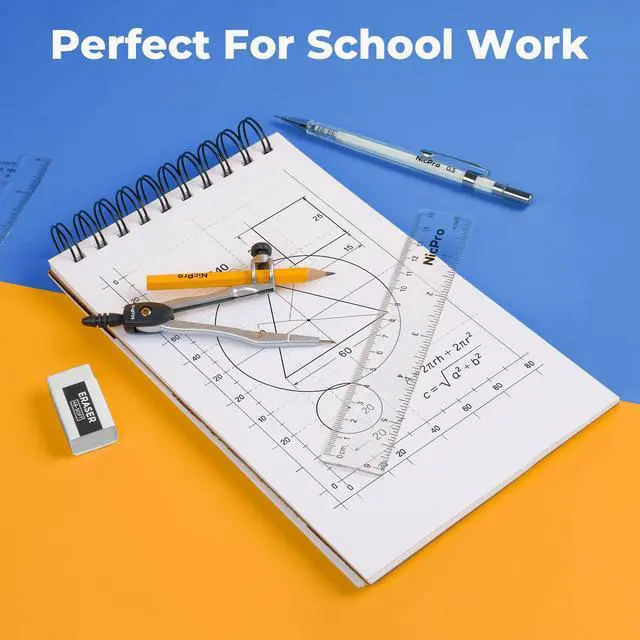 Alt view image 6 of 7 - 22 PCS Compass Geometry Tools with Case, Drafting Tools Geometry Set with Swing Arm Protractor, Rulers, Metal Compass, Square Set, Mechanical Pencil, Back to School Supplies for Students