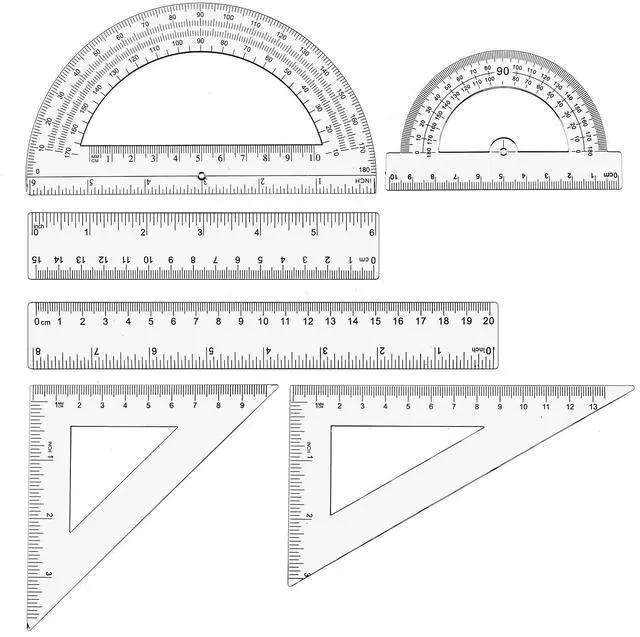 Main image of 6 Pcs Geometry Set Transparent Plastic Clear Ruler Drafting Kit Includes Protractor Straight Ruler Triangle Rulers Clear Measuring Tools for Office Home Supplie