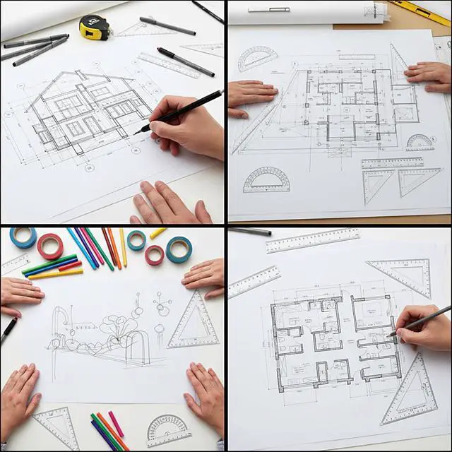 Alt view image 4 of 7 - 6 Pcs Geometry Set Transparent Plastic Clear Ruler Drafting Kit Includes Protractor Straight Ruler Triangle Rulers Clear Measuring Tools for Office Home Supplie