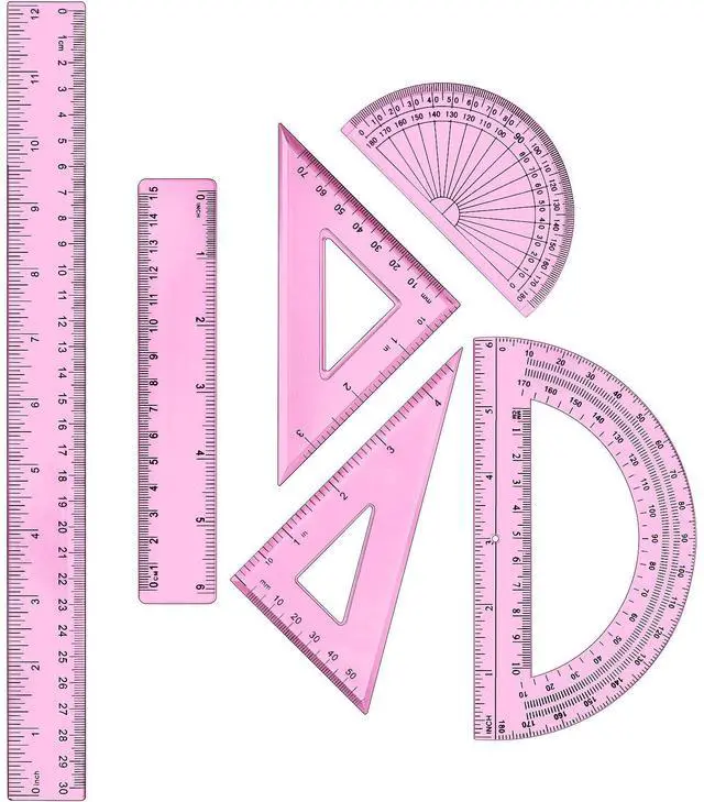 Main image of 1 Set Plastic Clear Math Set Includes Protractor Triangle Rulers 12 Inch 6 Inch Straight Geometry Math Transparent Ruler Measuring Tool for School Office Home Supplies(Pink)