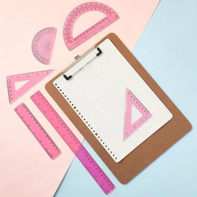 Alt view image 3 of 6 - 1 Set Plastic Clear Math Set Includes Protractor Triangle Rulers 12 Inch 6 Inch Straight Geometry Math Transparent Ruler Measuring Tool for School Office Home Supplies(Pink)