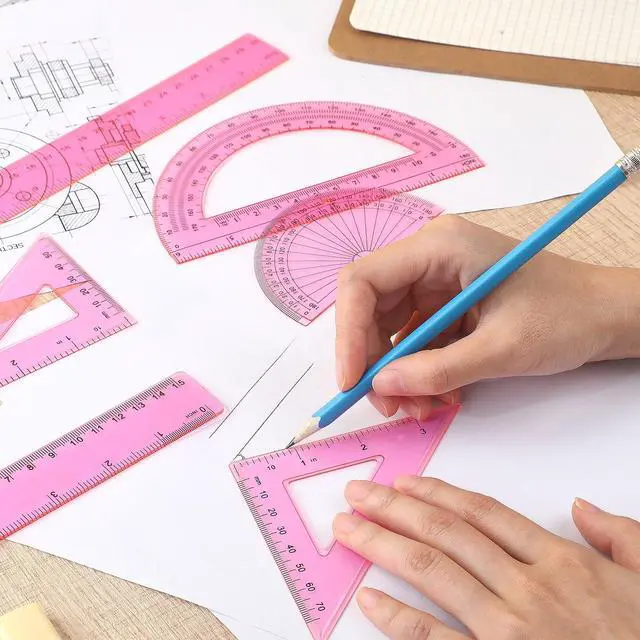 Alt view image 4 of 6 - 1 Set Plastic Clear Math Set Includes Protractor Triangle Rulers 12 Inch 6 Inch Straight Geometry Math Transparent Ruler Measuring Tool for School Office Home Supplies(Pink)