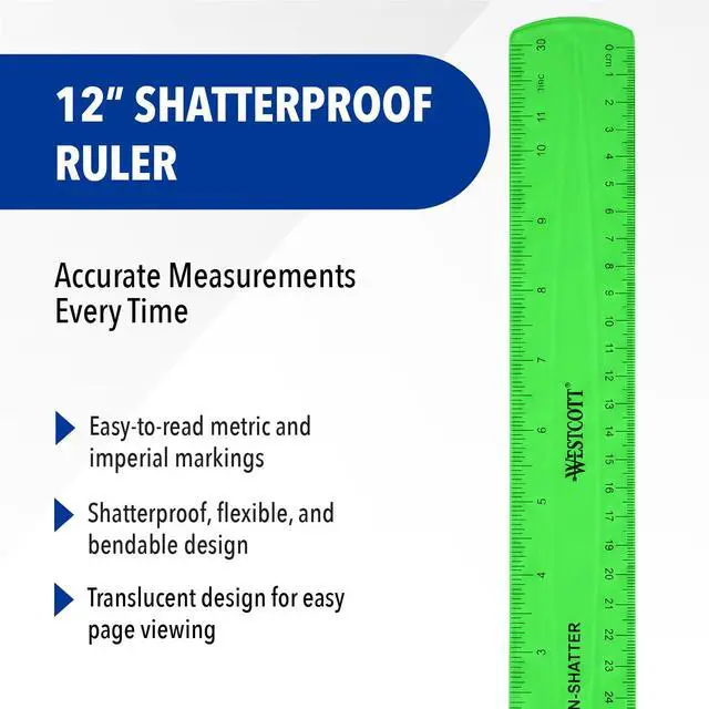 Alt view image 2 of 7 - Shatterproof Ruler, 12-Inch, Green, 16012