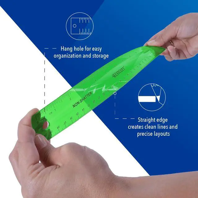 Alt view image 3 of 7 - Shatterproof Ruler, 12-Inch, Green, 16012