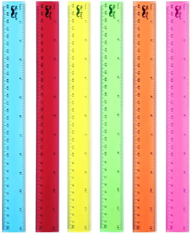 Main image of Plastic Rulers, 12 Inch, 6 Pack, Assorted Colors