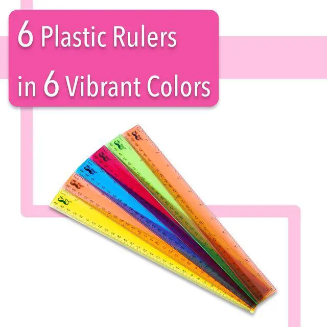 Alt view image 2 of 7 - Plastic Rulers, 12 Inch, 6 Pack, Assorted Colors