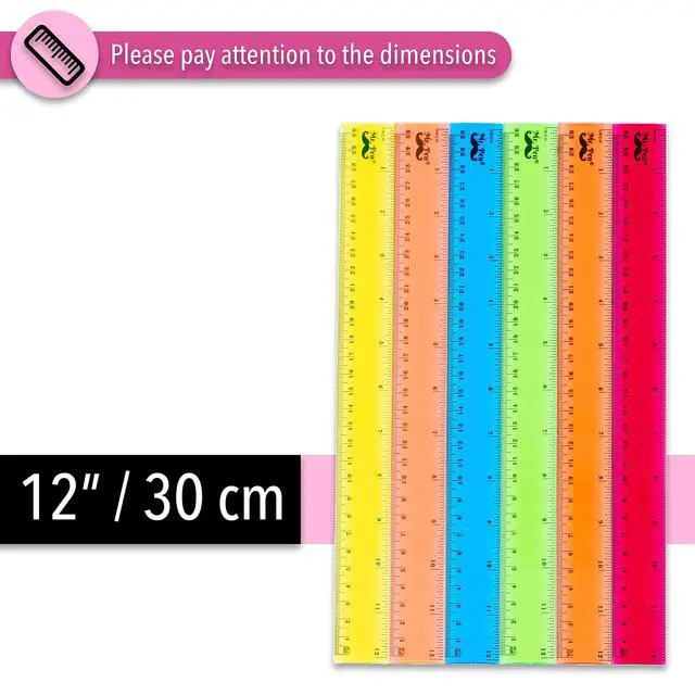 Alt view image 3 of 7 - Plastic Rulers, 12 Inch, 6 Pack, Assorted Colors