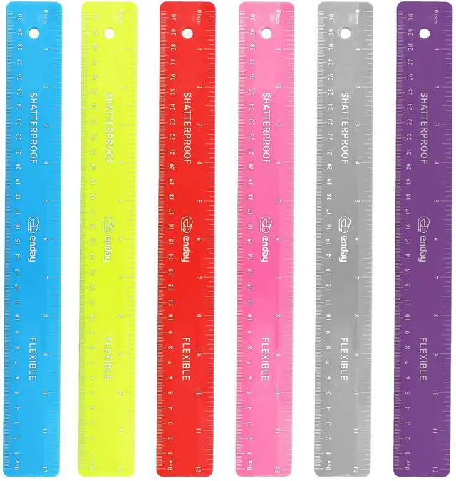 Main image of 12 inches (30 cm) Shatterproof Flexible Rulers Designed in Black, Blue, Green, Pink, Purple, and Orange - Great for School, Home, & Office (6 Pack)