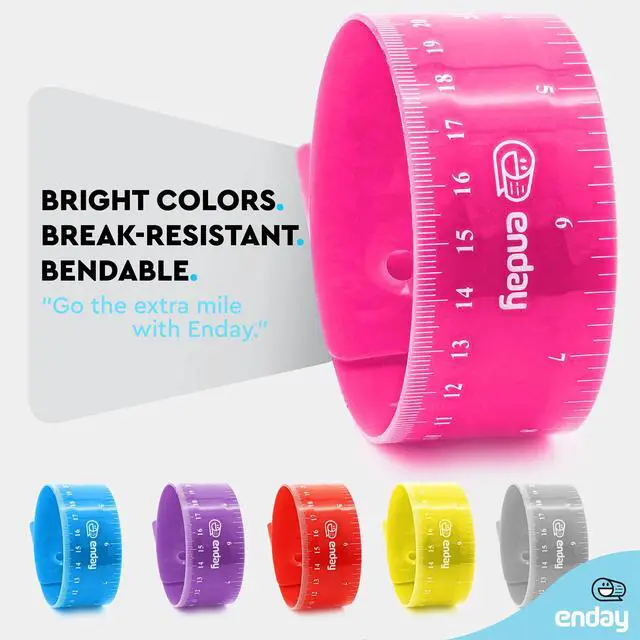 Alt view image 4 of 7 - 12 inches (30 cm) Shatterproof Flexible Rulers Designed in Black, Blue, Green, Pink, Purple, and Orange - Great for School, Home, & Office (6 Pack)