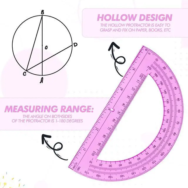 Alt view image 3 of 7 - 2 Pcs 12 Inch Clear Ruler and 6 Inch Plastic Protractor Set, Dual Scale Inch/Cm Math Geometry Measuring Tools for Back to School Students Teachers Classroom Office Drafting Use(Pink)