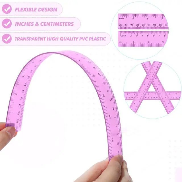 Alt view image 5 of 7 - 2 Pcs 12 Inch Clear Ruler and 6 Inch Plastic Protractor Set, Dual Scale Inch/Cm Math Geometry Measuring Tools for Back to School Students Teachers Classroom Office Drafting Use(Pink)