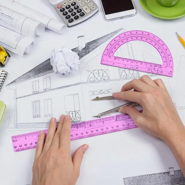 Alt view image 7 of 7 - 2 Pcs 12 Inch Clear Ruler and 6 Inch Plastic Protractor Set, Dual Scale Inch/Cm Math Geometry Measuring Tools for Back to School Students Teachers Classroom Office Drafting Use(Pink)