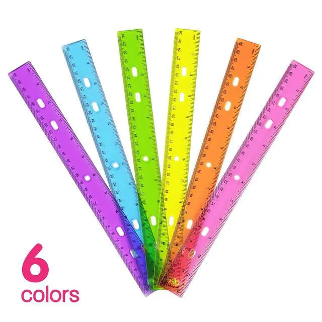 Alt view image 2 of 7 - 6 Pack Color Transparent Ruler Plastic Rulers 12 Inch
