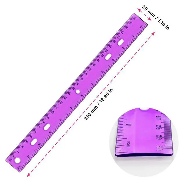 Alt view image 3 of 7 - 6 Pack Color Transparent Ruler Plastic Rulers 12 Inch