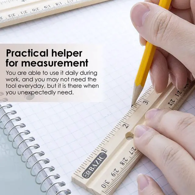 Alt view image 3 of 7 - 12 in Wooden Ruler, Inch & Metric (30 cm)